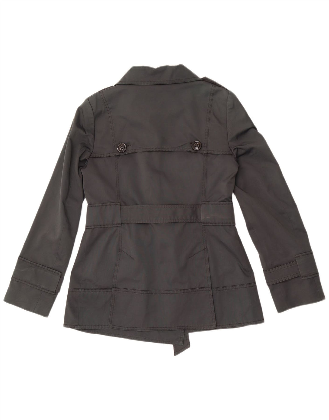 Zara Damen Kurzer zweireihiger Trenchcoat UK 14 Mittelgraue Baumwolle
