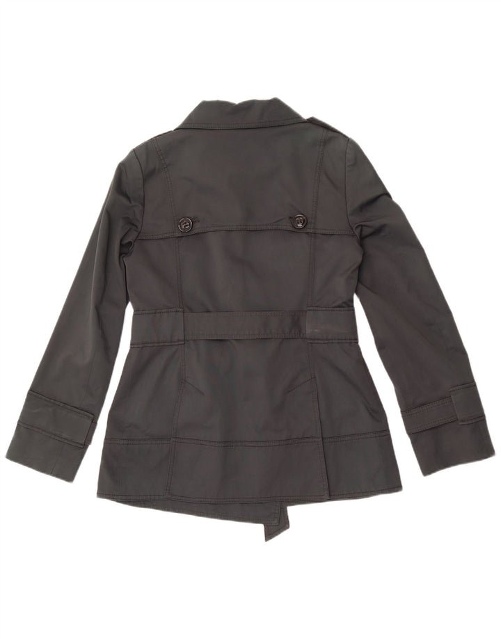 Zara Damen Kurzer zweireihiger Trenchcoat UK 14 Mittelgraue Baumwolle