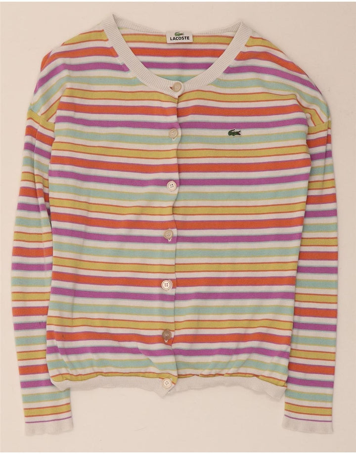 Maglione cardigan corto da donna Lacoste taglia 36 piccolo a righe multicolore