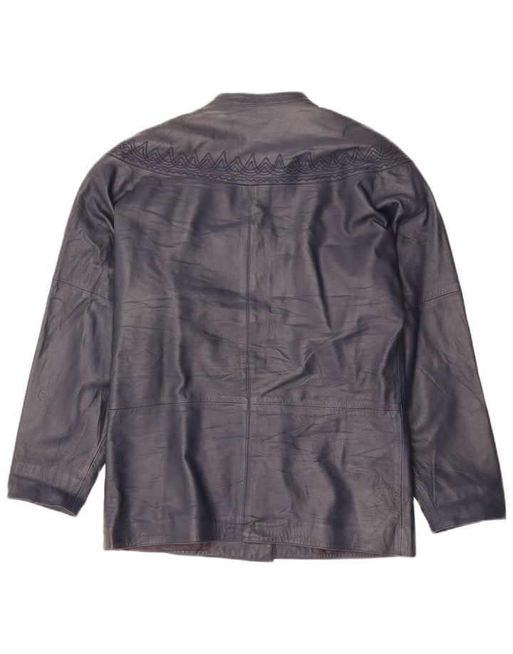 GENNY Womens Oversized Leather Jacket EU 34 XS Navy Blue