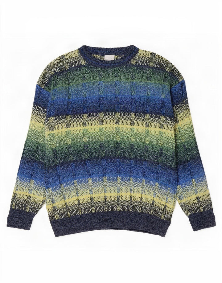 Vintage herre rund hals sweater IT 52 stor flerfarvet geometrisk