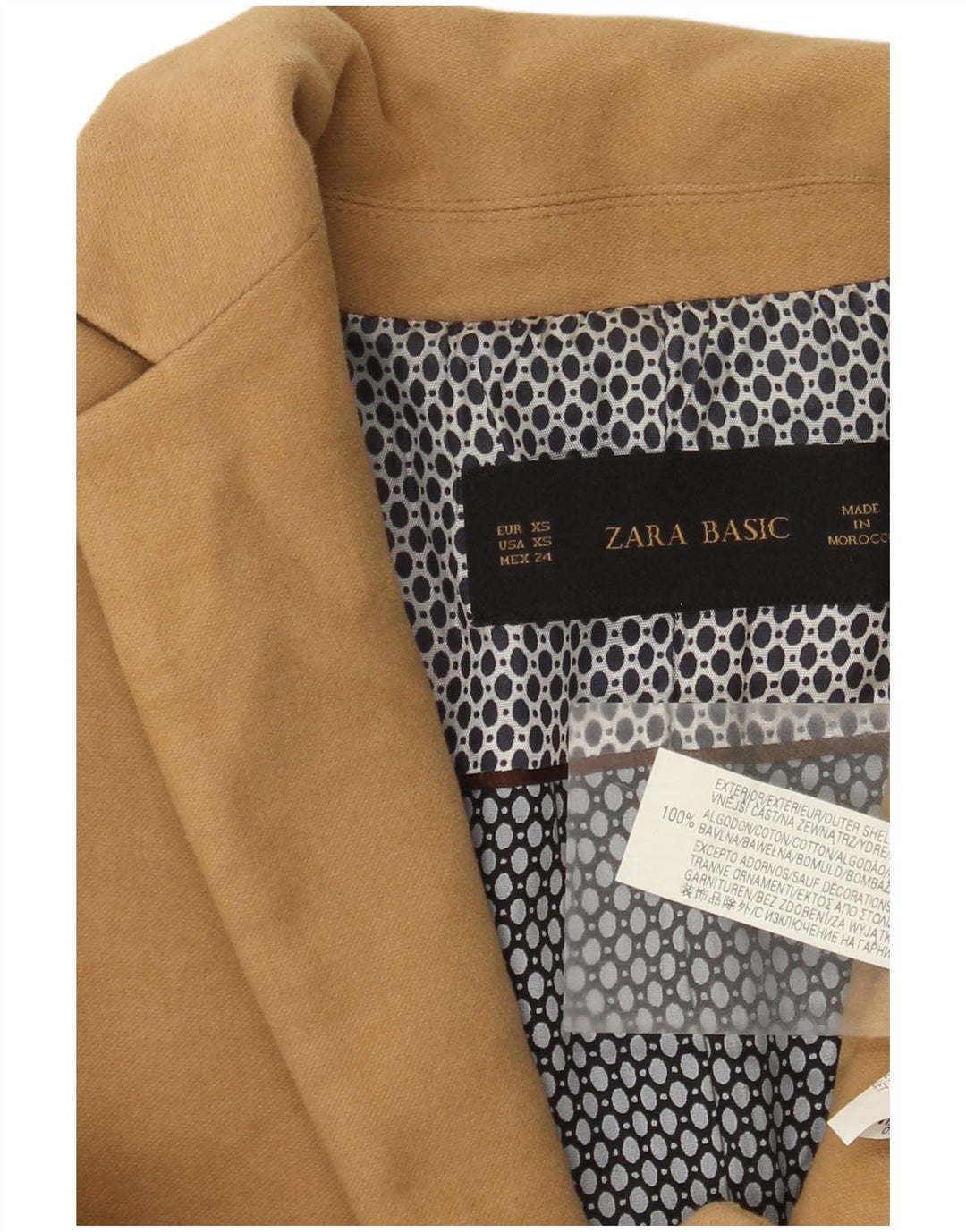 Zara Womens 1 Button Blazer Jacket UK 6 XS Brown Cotton