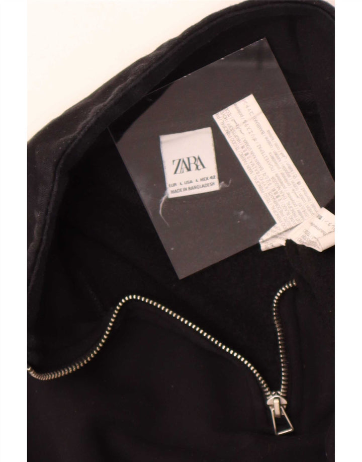Felpa Zara da uomo con collo con zip, maglione grande, poliestere nero