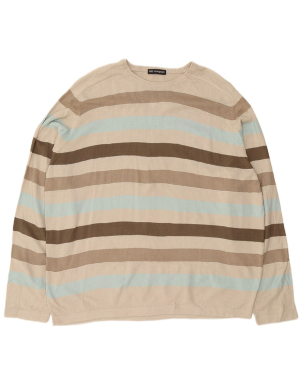 Marks & Spencer Herre Crew Neck Jumper Sweater 2XL Beige stribet akryl