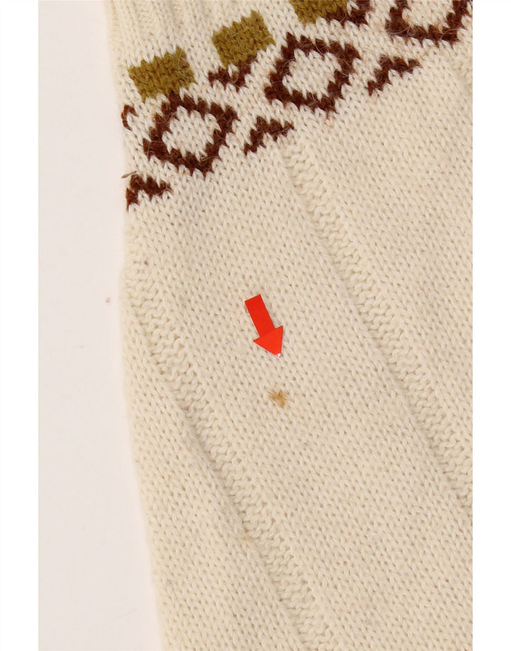 Vintage Mens Cardigan Sweater Medium White Fair Isle