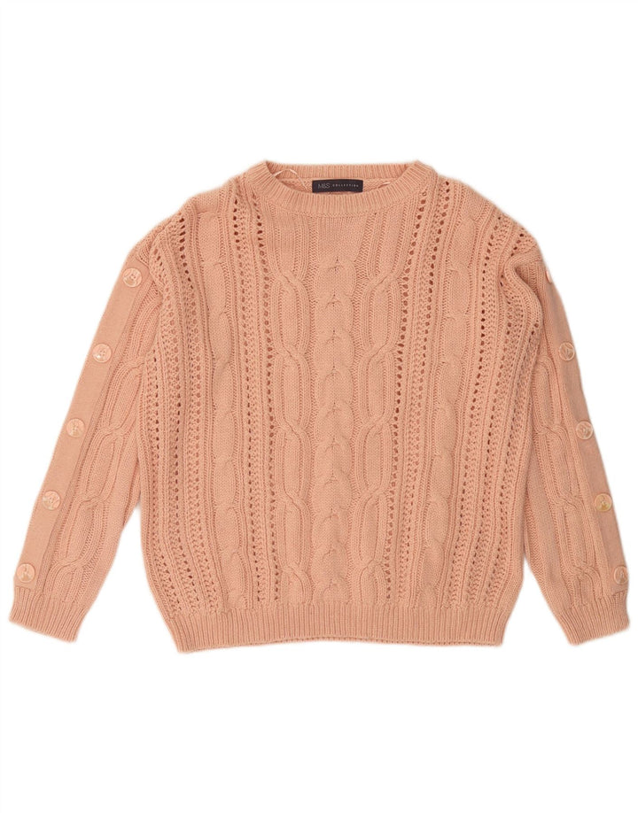 MARKS & SPENCER Womens Crew Neck Jumper Sweater UK 12 Medium  Pink Cotton