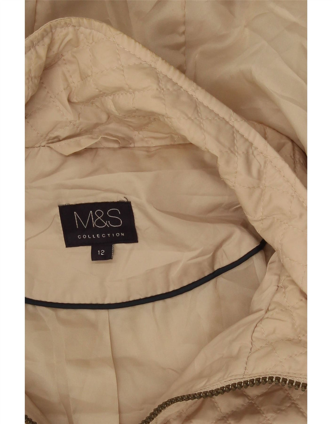 Marks & Spencer Womens Hooded Quilted Jacket UK 12 Medium  Beige