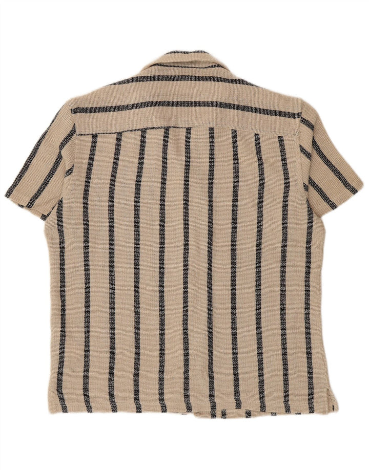 Zara Mens Short Sleeve Shirt Large Beige Striped Cotton