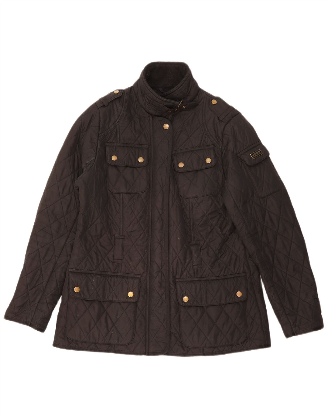 Giacca trapuntata militare da donna Barbour UK 14 grande poliestere nero