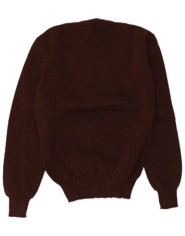 Vintage dame sweater med rund hals DK 10 lille brun geometrisk