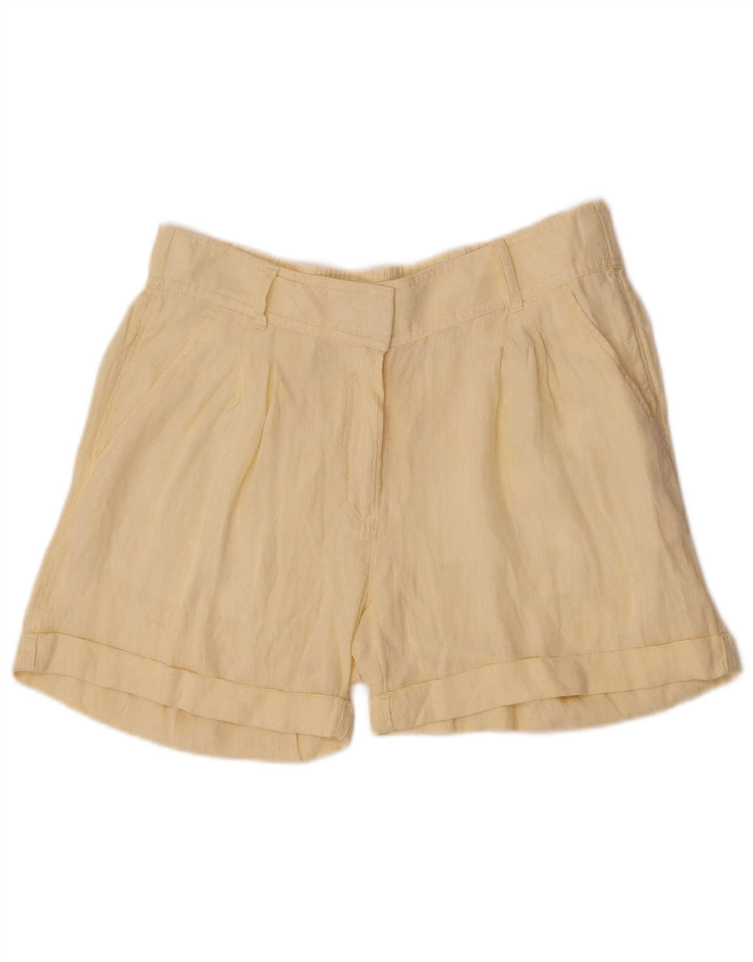 Marks & Spencer Womens Chino Shorts UK 12 Medium W30 Yellow Linen