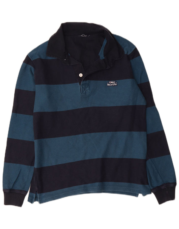 Weird Fish Mens Long Sleeve Rugby Polo Shirt Medium Blue Striped Cotton