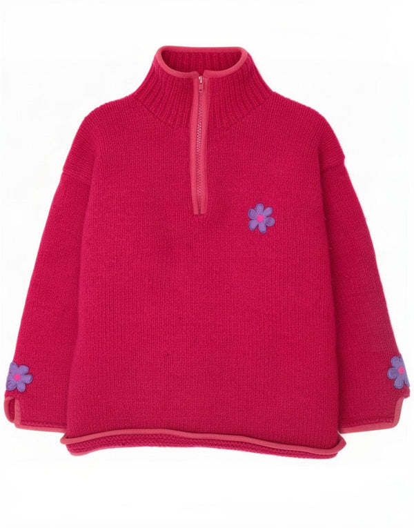 Pachamama Maglione da donna lavorato a mano con collo con zip UK 20 2XL Rosa floreale