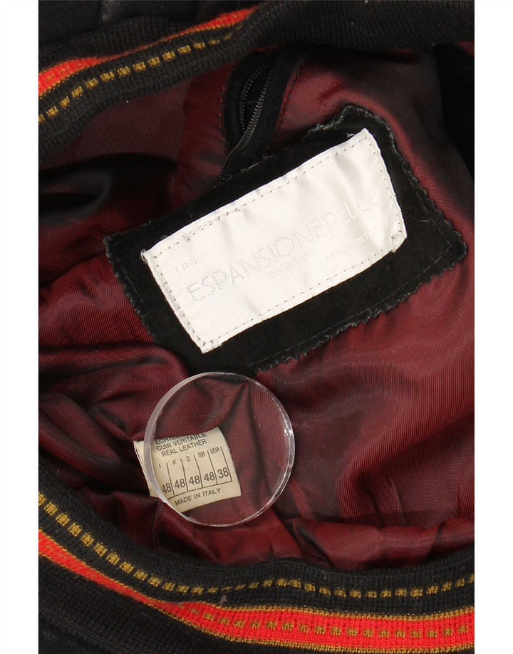 Vintage Mens Suede Bomber Jacket IT 48 Medium Black Striped Leather