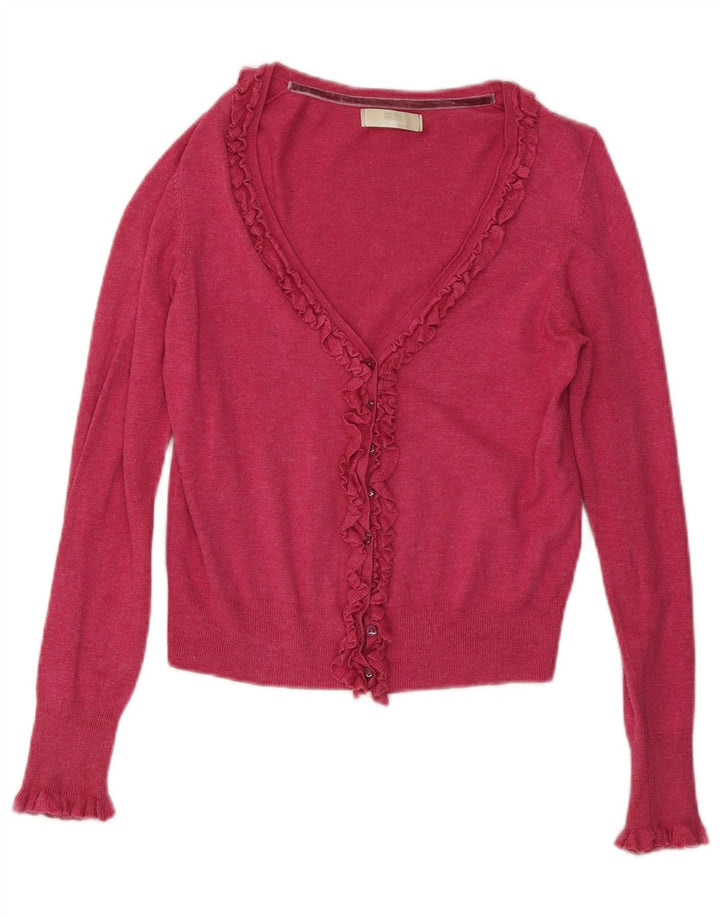 Marks & Spencer Womens Crop Ruffle Front Cardigan Sweater UK 8 Small Pink