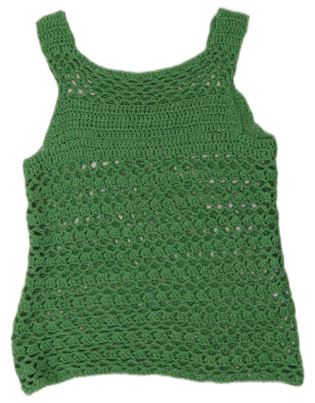 Vintage Damen Durchsichtiges Häkelwesten-Top UK 12 Mittelgrün
