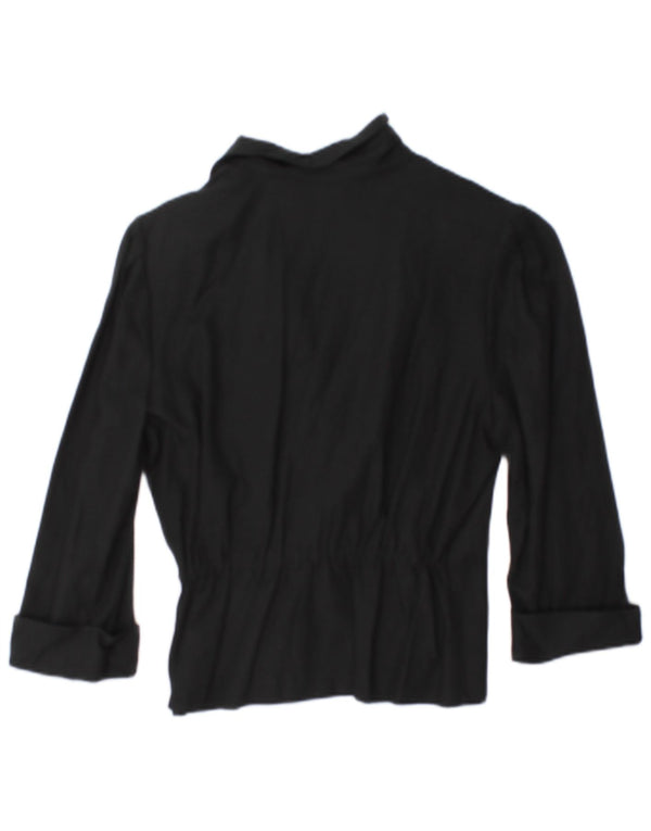 Vintage Damen 3/4 Ärmel Zweireiher Blazer Jacke EU 38 Medium Schwarz