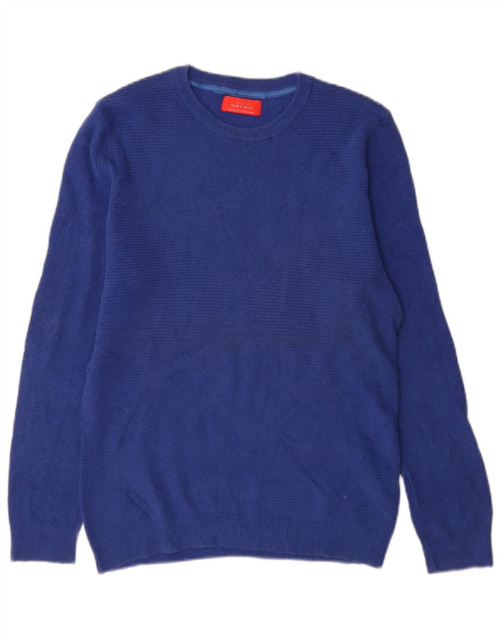 Zara Mens Crew Neck Jumper Sweater Small Blue Cotton