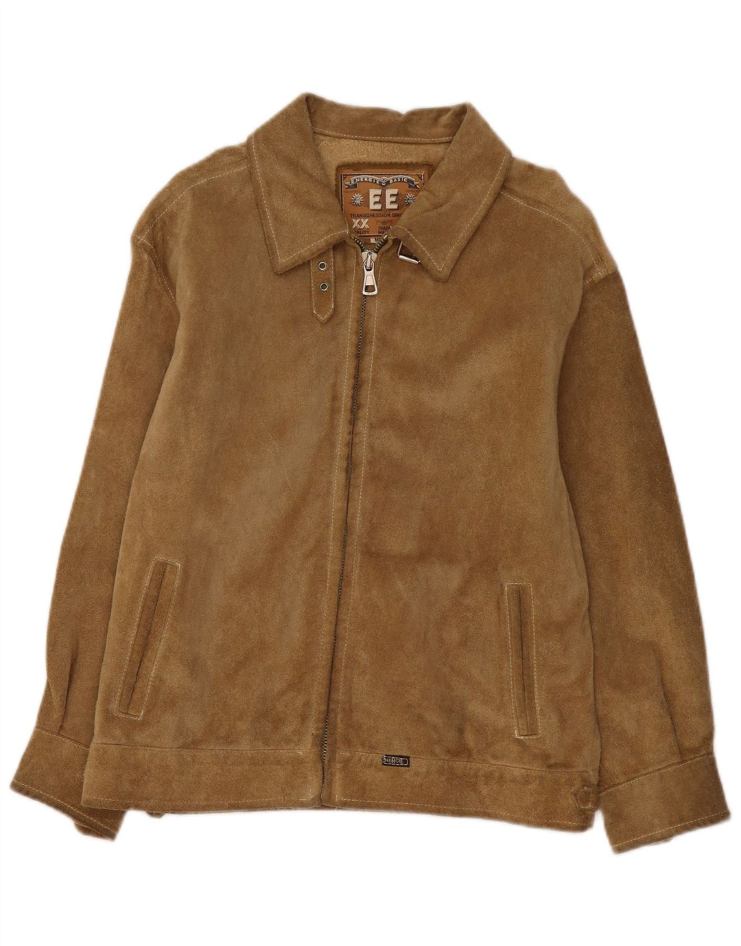 Jachetă vintage Bomber de piele intoarsa UK 14 Medium Beige