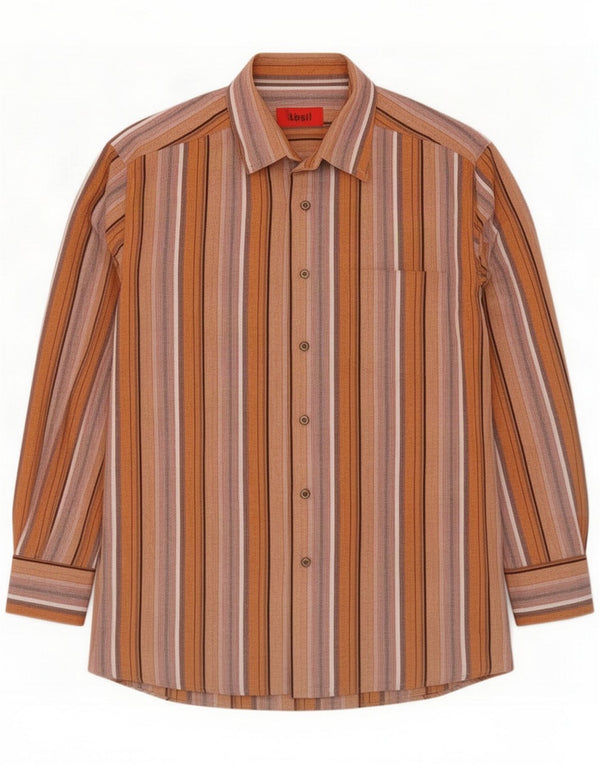 Vintage Mens Flannel Shirt Medium Brown Striped
