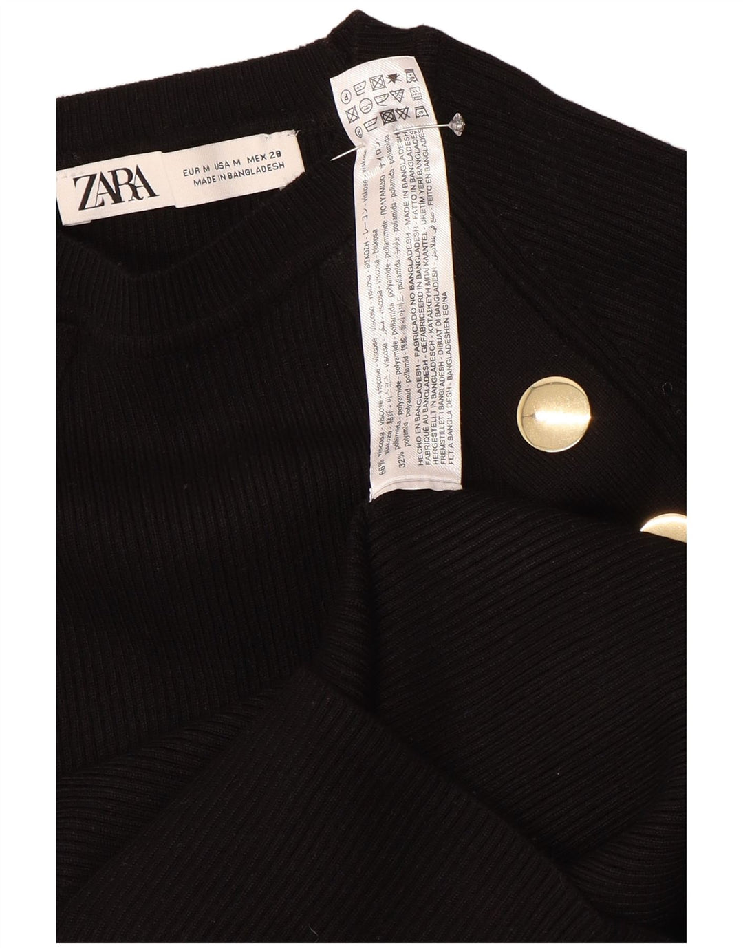 Zara Womens Crop Top Long Sleeve UK 12 Medium Black Viscose