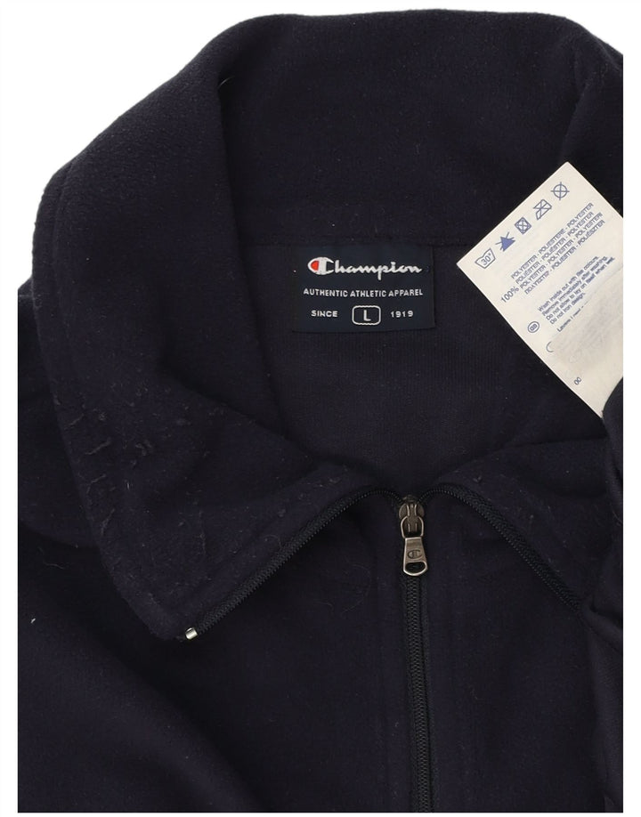 Champion Mens Zip Neck Fleece Jumper Large Navy Blue Polyester