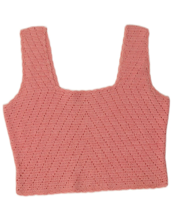 Vintage Damen Strick Crop Cami Top UK 10 Small Pink
