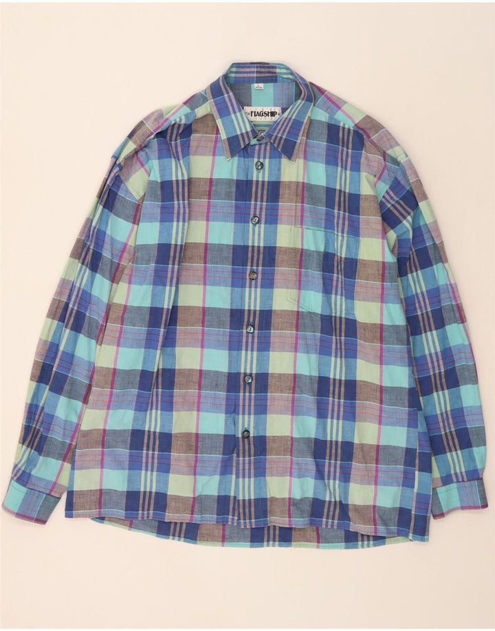 VINTAGE Mens Shirt Size 41/42 Large Blue Check Cotton Vintage Vintage and Second-Hand Vintage from Messina Hembry 