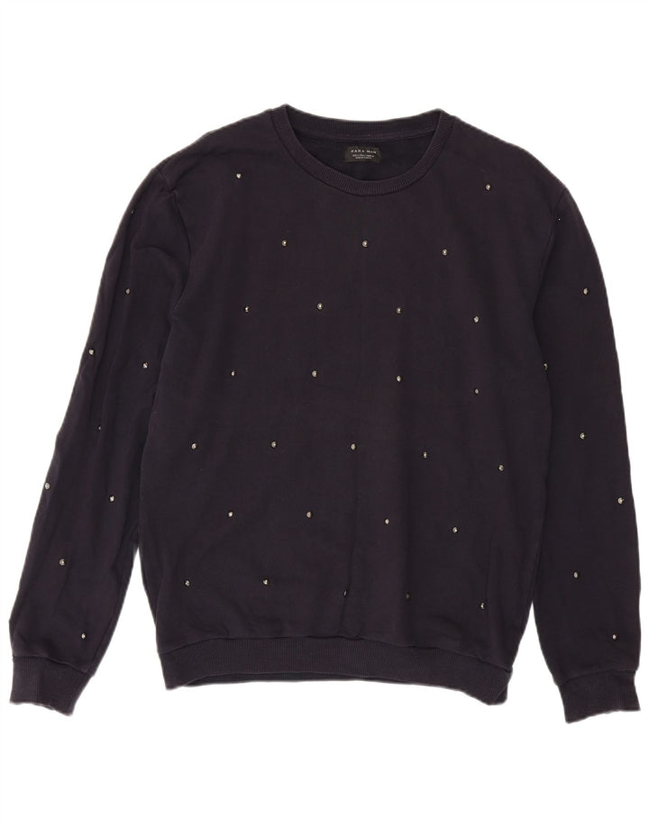Zara Mens Sweatshirt Jumper Large Navy Blue Cotton