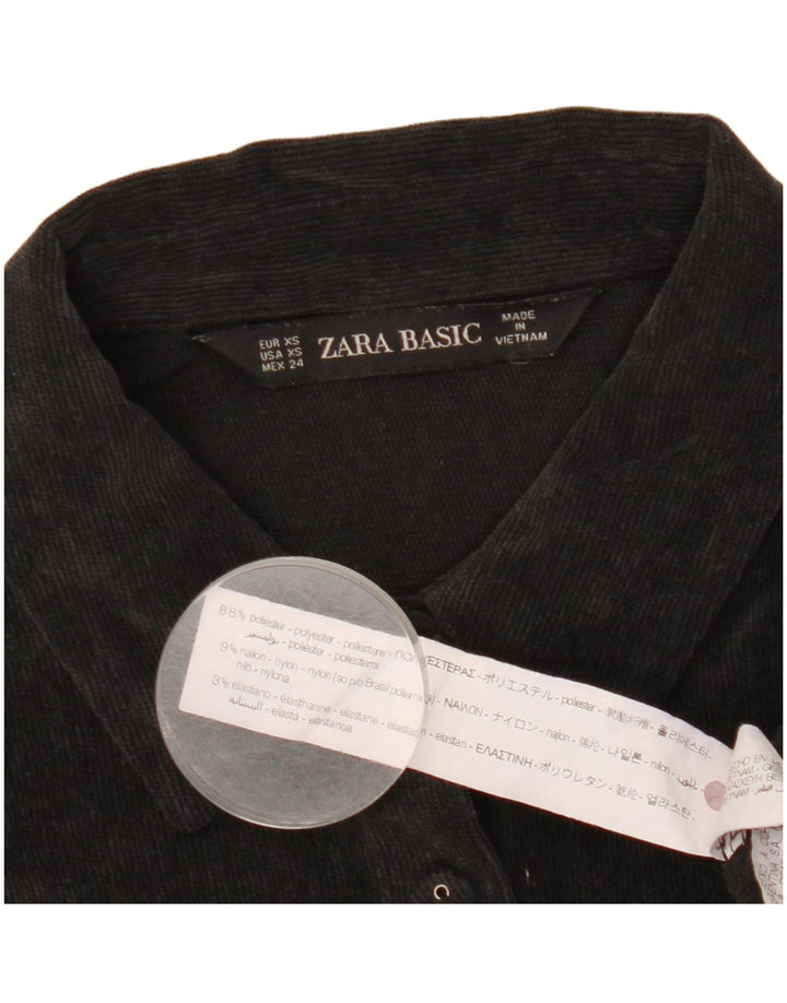 Zara Dame Oversized Corduroy Skjorte UK 6 XS Sort Polyester