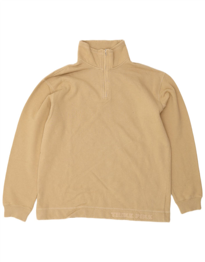 Felpa da uomo con collo con zip Think Pink, in cotone beige medio