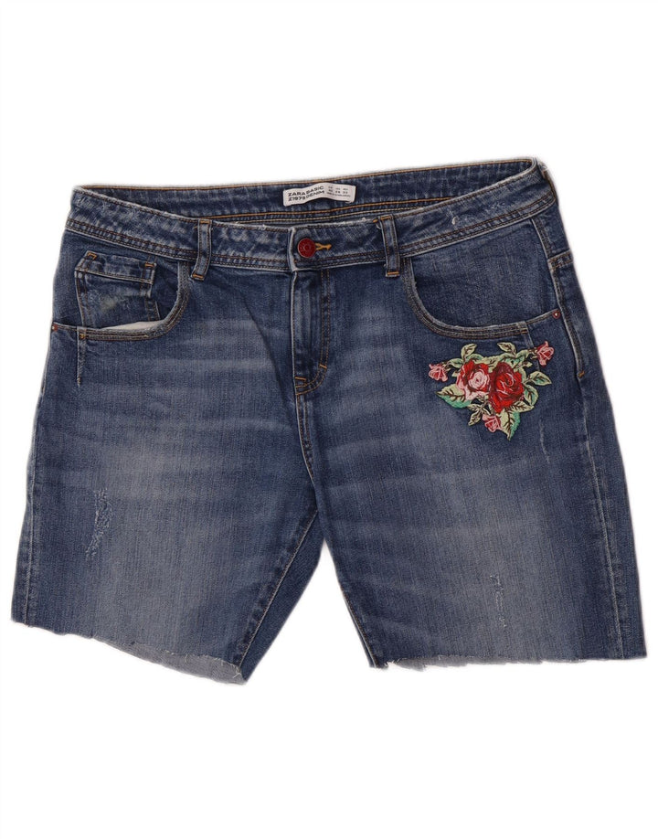 Pantaloncini di jeans da donna Zara EU 40 medi W30 blu floreale