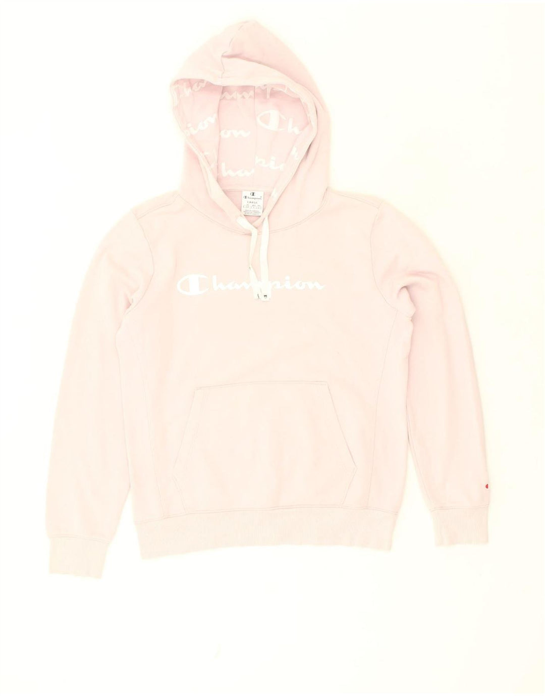 CHAMPION Womens Graphic Hoodie Jumper UK 16 Large Pink Cotton | Vintage Champion | Thrift | Second-Hand Champion | Used Clothing | Messina Hembry 