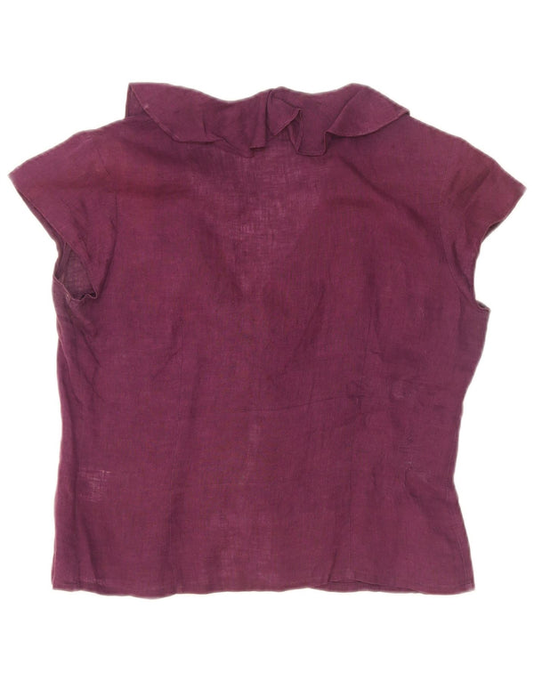 Blunauta Dame Kortærmet Flæse Front Skjorte Bluse IT 42 Medium Lilla