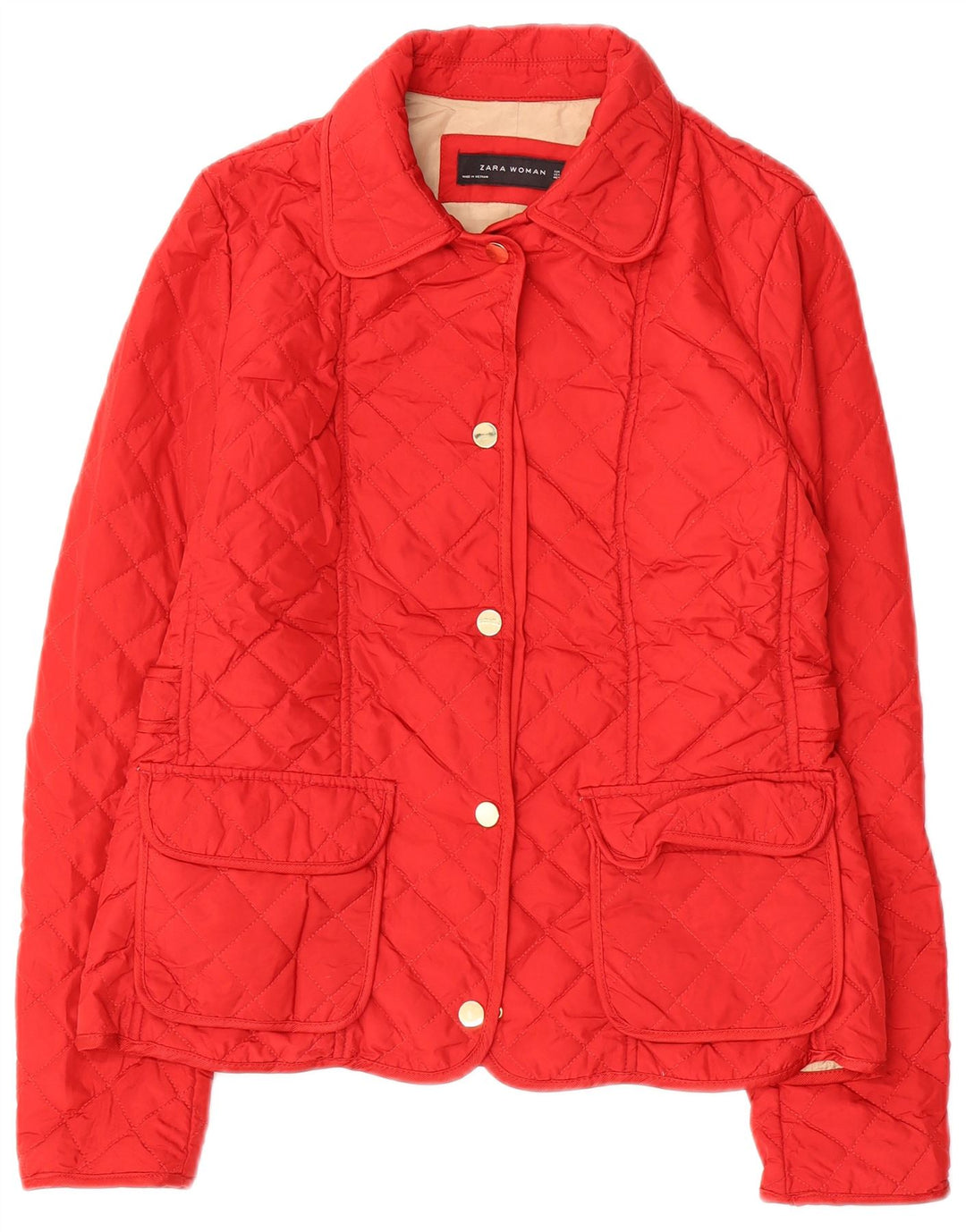 ZARA Quiltet jakke til kvinder UK 12 Medium Rød Polyester