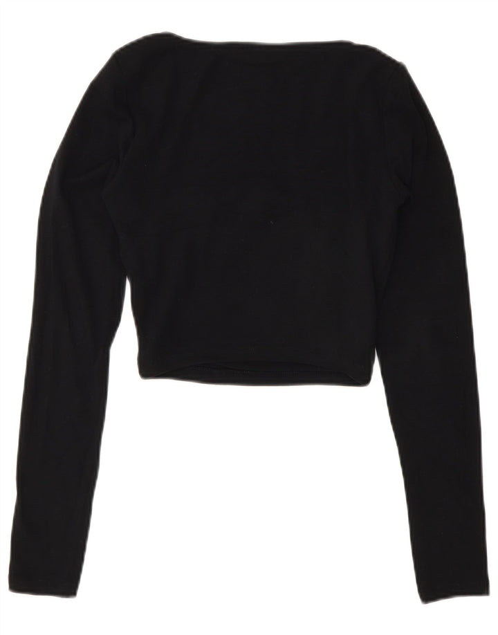 Zara Womens Crop Top Long Sleeve UK 8 Small Black Cotton