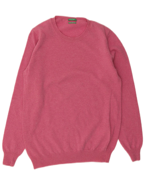 Benetton Womens Boat Neck Jumper Sweater UK 12 Medium Pink Virgin Wool
