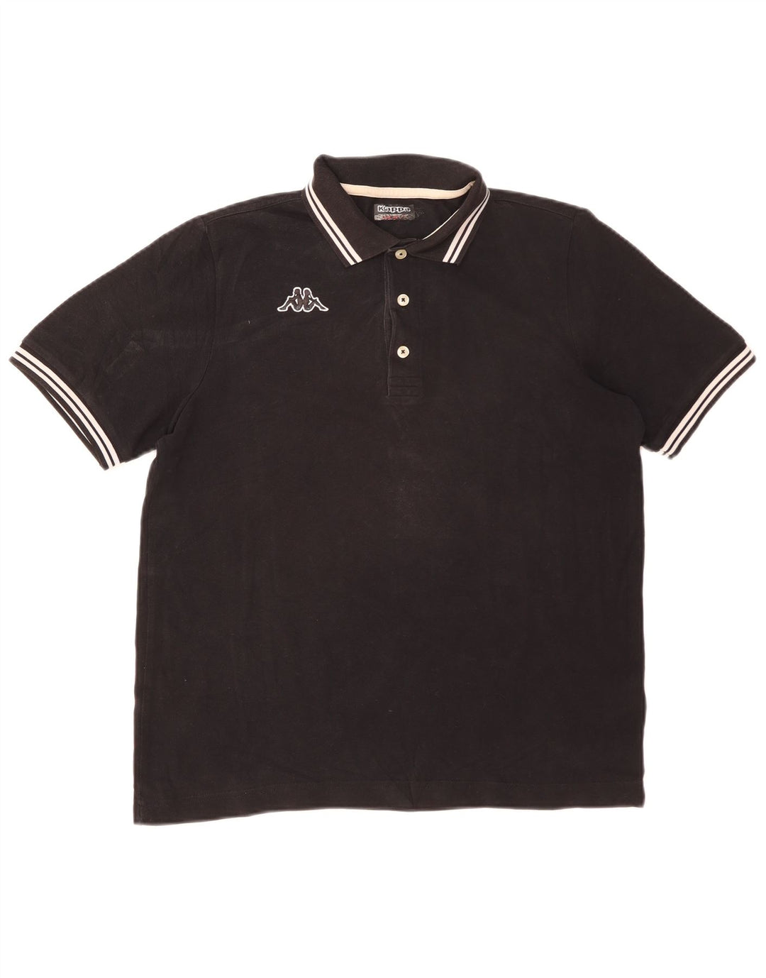 Kappa Mens Polo Shirt Medium Black Striped Cotton