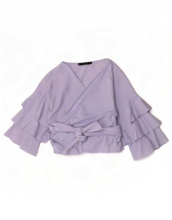Zara Donna Camicetta a maniche a 3/4 con maniche a 3/4 UK 10 Small Blu