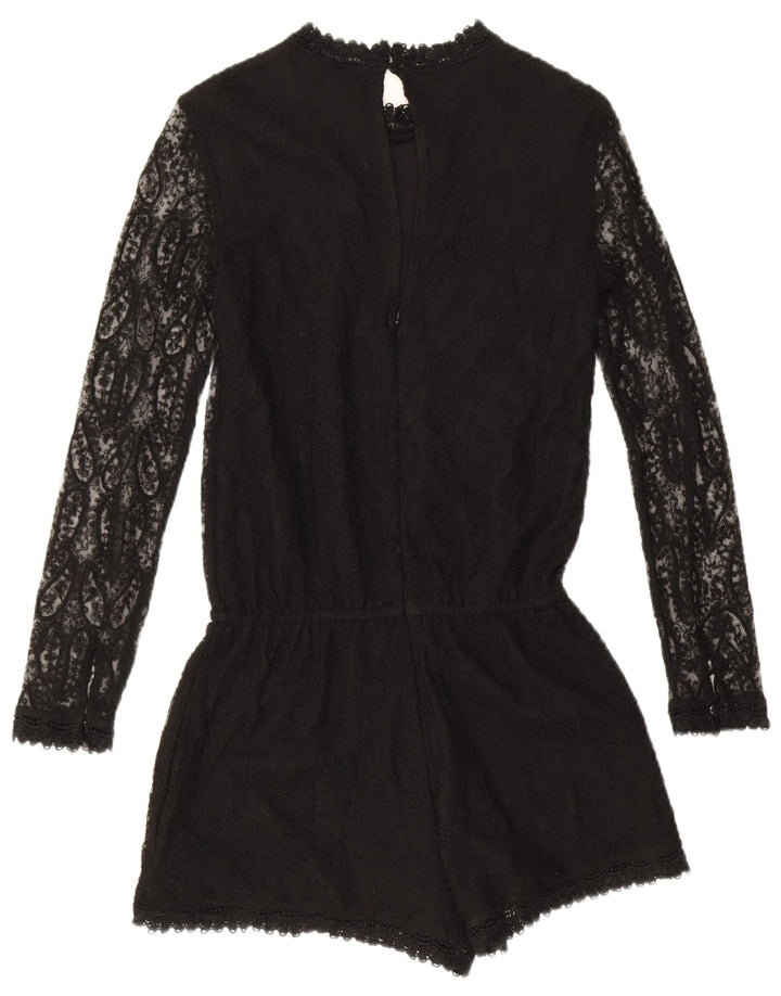 Zara Womens Long Sleeve Playsuit UK 10 Small  Black Paisley Polyester