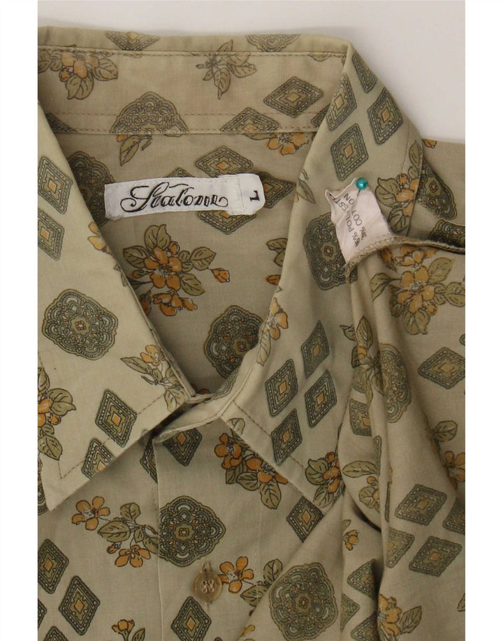 Vintage Herrenhemd, groß, Khaki, Blumenmuster, Polyester