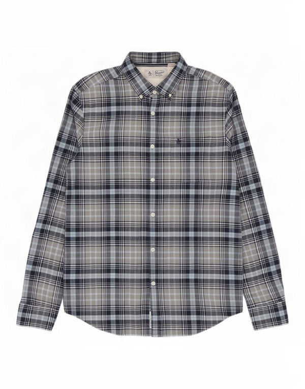 Penguin Camicia da uomo in flanella di cotone a quadri blu grande