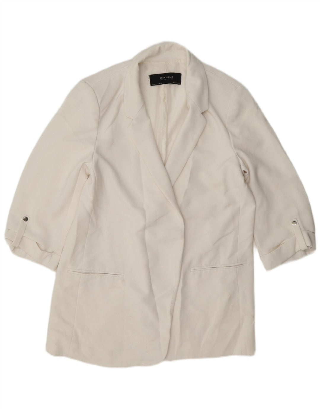 Zara Womens 3/4 Sleeve Open Blazer Jacket UK 18 XL White Acetate