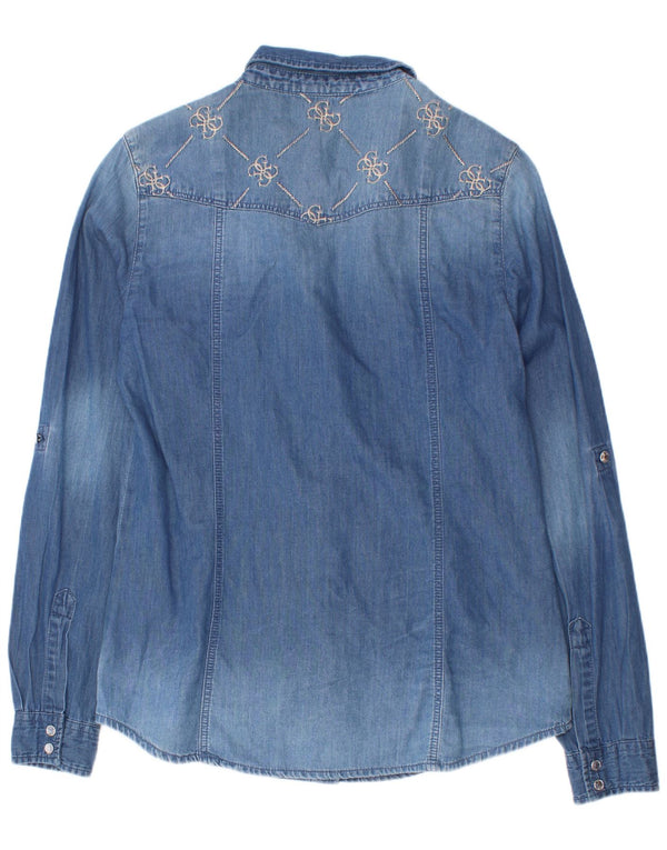Guess Girls Denim Shirt 13-14 Years Blue Floral Cotton