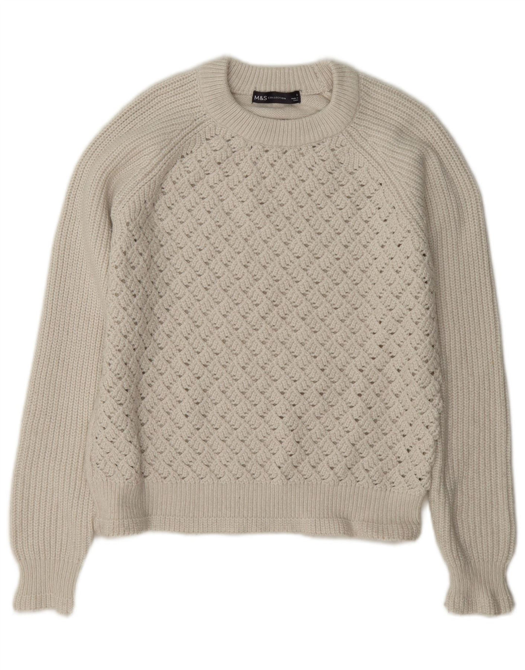 Maglione maglione girocollo oversize da donna Marks & Spencer UK 10 piccolo bianco