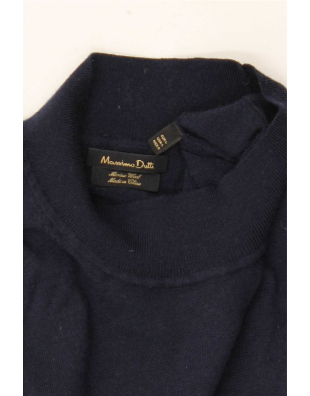 Massimo Dutti Mens Turtle Neck Jumper Sweater Large Navy Blue Merino Wool
