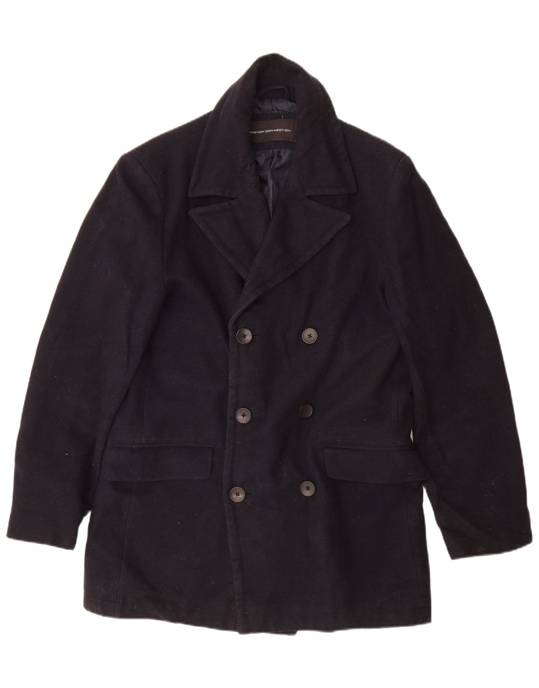 FRENCH CONNECTION Abrigo cruzado para hombre UK 40 Large Azul marino