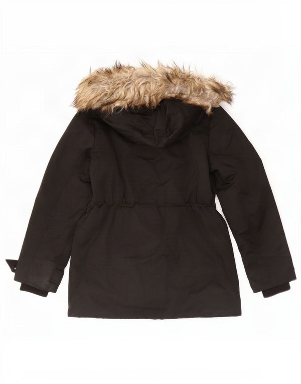 Topshop Womens Hooded Parka Jacket UK 8 Small Black Polyester