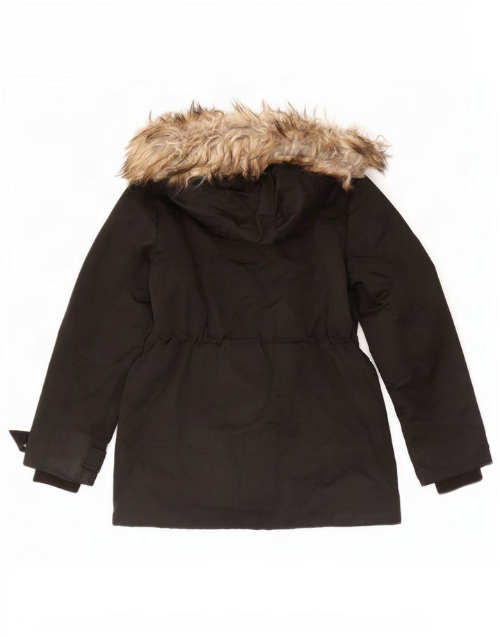 Topshop Dame Hooded Parka Jacket UK 8 Small Black Polyester