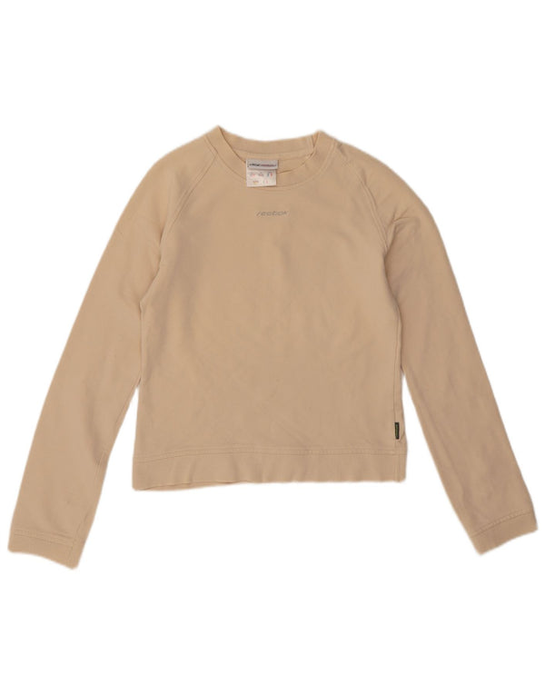 Felpa corta da donna Reebok Jumper UK 10 Small Beige Cotton